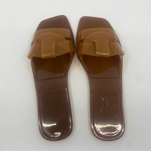 Zara rubber jelly flats slide sandals orange tan rust shoes size 38